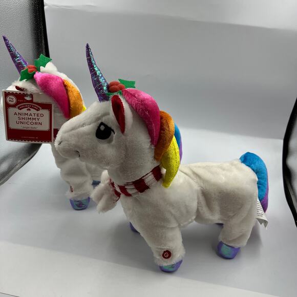 Gemmy 2 Shimmy Animated Singing Dancing Unicorn Plush Christmas READ Description - Picture 3 of 13